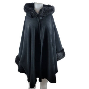 Dillards Modal Blend Hooded  Blank Faux Fur Cardigan Poncho OS NWT